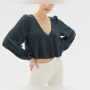 Urban Outfitters Prairie Ribbed Babydoll Top